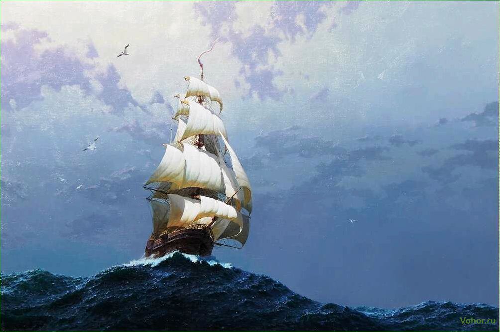 (корабль, морю, плывет) A ship sails on the sea